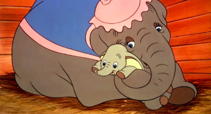 No words are necessary to convey the depth of feeling between mother and child – pachyderm style – in Dumbo (1941).