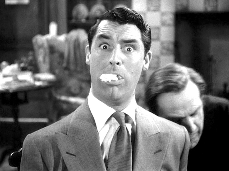 Anyone familiar with the wonderful screwball comedies Cary Grant starred in, in the 1930s and early 40s, knows his comic ability to register shock. Here, maybe he does go a little over board. But, exactly how is one to react at the realization that their beloved aunts are serial killers?