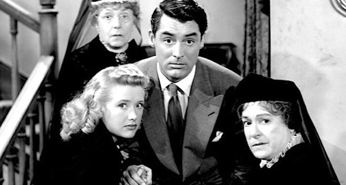 It’s Halloween night and there’s a knock on the door. Given the day they’ve already had, is it any wonder that Aunt Martha (Jean Adair) Elaine (Priscilla Lane) Mortimer (Cary Grant) and Aunt Abby (Josephine Hull) all look a little worried in Frank Capra’s Arsenic and Old Lace (1944).