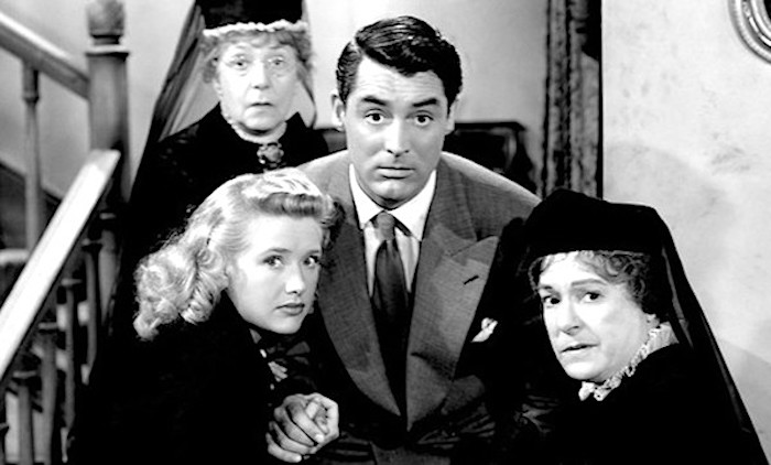 It’s Halloween night and there’s a knock on the door. Given the day they’ve already had, is it any wonder that Aunt Martha (Jean Adair) Elaine (Priscilla Lane) Mortimer (Cary Grant) and Aunt Abby (Josephine Hull) all look a little worried in Frank Capra’s Arsenic and Old Lace (1944).